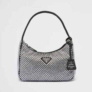 Prada Women Satin Mini-bag with Crystals-Black