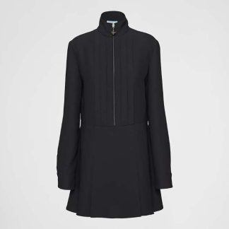 Prada Women Satin Sablé Mini-dress with Enameled Metal Triangle Logo