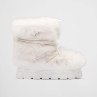 Prada Women Shearling Apres-ski Boots-White