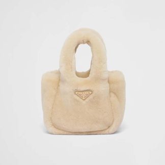 Prada Women Shearling Mini Handbag-Beige