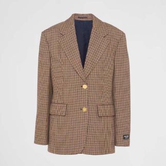 Prada Women Single-breasted Houndstooth Check Jacket