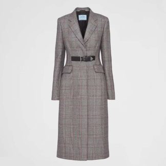 Prada Women Single-breasted Prince of Wales Mouliné Coat