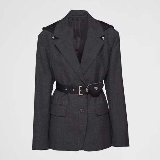 Prada Women Single-breasted Wool and Re-Nylon Jacket-Black