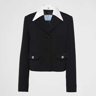 Prada Women Single-breasted Wool and Satin Jacket P507OG