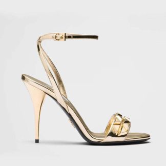 Prada Women Studded Metallic Leather High-Heeled Sandals