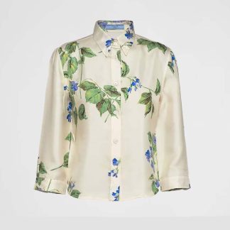 Prada Women Twill Shirt with Triangle Logo-F0K74