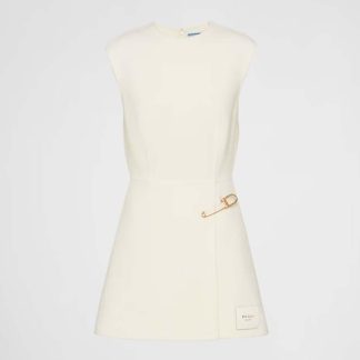 Prada Women Washed Twill Minidress with Safety Pin-White