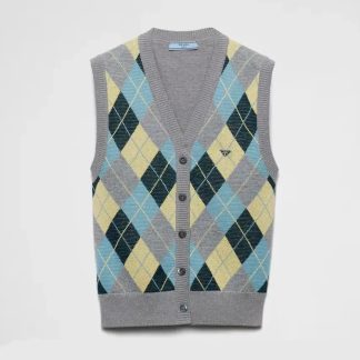 Prada Women Wool Vest with an Argyle Pattern P29B39_15I3_F0031_S_OOO