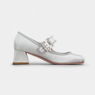 Roger Vivier Women Trés Vivier Strass Buckle Babies Pumps in Fabric-Silver