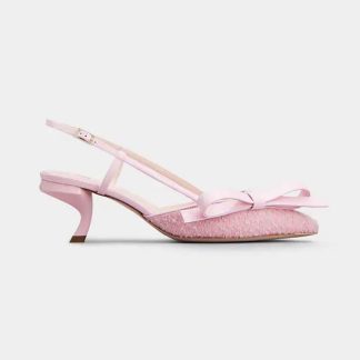 Roger Vivier Women Virgule Bow Slingback Pumps in Fabric-Pink