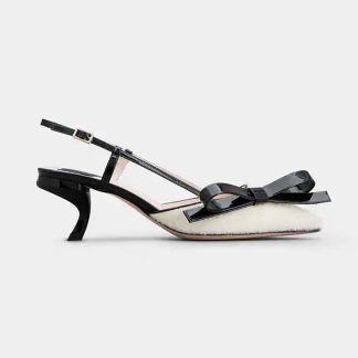 Roger Vivier Women Virgule Bow Slingback Pumps in Fabric-White