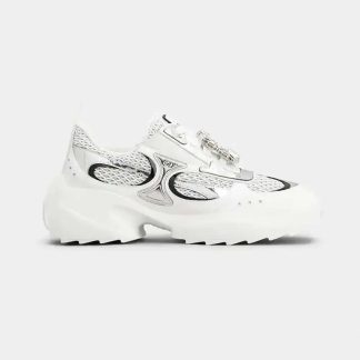 Roger Vivier Women Viv' on the Run Sneakers in Leather and Fabric-White