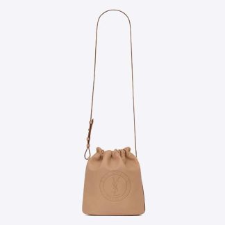Saint Laurent YSL Men Rive Gauche Laced Bucket Bag in Smooth Leather-Brown