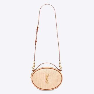 Saint Laurent YSL Women Camera Bag in Raffia and Vegetable-tanned Leather