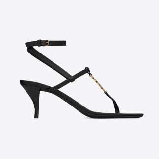 Saint Laurent YSL Women Cassandra Sandals in Smooth Leather-Black