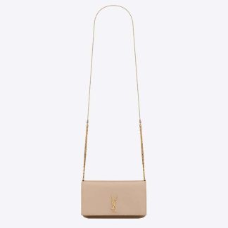 Saint Laurent YSL Women Cassandre Phone Holder in Smooth Leather-Sandy 6350950U40J2721