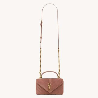 Saint Laurent YSL Women College Mini in Suede-Pink 7794301U8275922