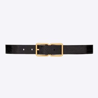 Saint Laurent YSL Women Double Buckle Belt in Crocodile-embossed Leather