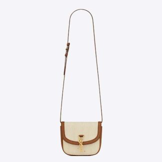Saint Laurent YSL Women Kaia Small in Canvas and Vegetable-tanned Leather