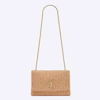 Saint Laurent YSL Women Kate Medium Supple Chain Bag in Raffia-Natural