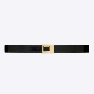 Saint Laurent YSL Women La 76 Buckle Belt in Brushed Leather and Enamel