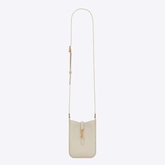 Saint Laurent YSL Women Le 5 à 7 Mini Vertical in Shiny Leather-White