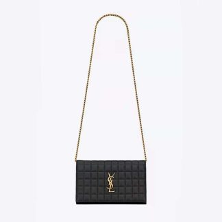 Saint Laurent YSL Women Le Maillon in Quilted Shiny Leather-Black