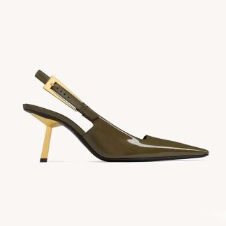 Saint Laurent YSL Women Lee Slingback Pumps in Patent Leather-Drak Green