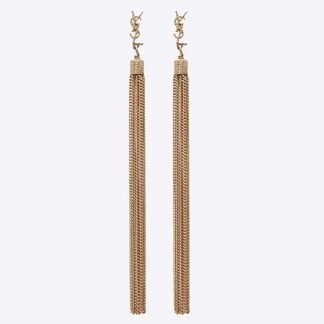 Saint Laurent YSL Women Loulou Earrings with Chain Tassels in Light Gold-Colored Brass