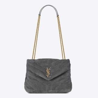 Saint Laurent YSL Women Loulou Small Chain Bag in Y-Quilted Suede-Silver