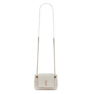 Saint Laurent YSL Women Monogram Mini Nolita in Lame Leather-White