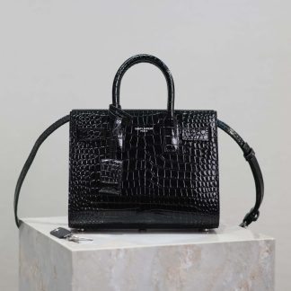 Saint Laurent YSL Women Sac De Jour in Crocodile Embossed Leather Nano-Black