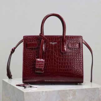 Saint Laurent YSL Women Sac De Jour in Crocodile Embossed Leather Nano-Maroon
