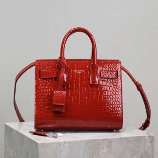 Saint Laurent YSL Women Sac De Jour in Crocodile Embossed Leather Nano-Red