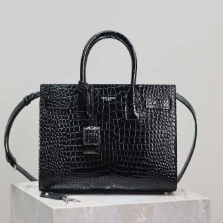 Saint Laurent YSL Women Sac De Jour in Embossed Crocodile Leather Baby-Black