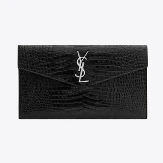 Saint Laurent YSL Women Uptown Pouch in Crocodile-embossed Shiny Leather 565739DND0N1000