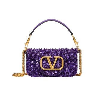 Valentino Women Garavani Locò Small Embellished Shoulder Bag-Purple