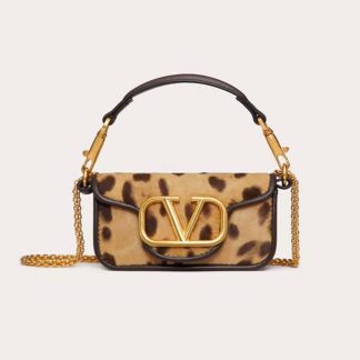 Valentino Women Micro Bag with Locò Chain in Animalier Pony Effect Calfskin
