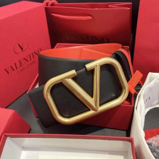 Valentino Women Reversible Vlogo Signature Belt in Glossy Calfskin 70 mm-Black