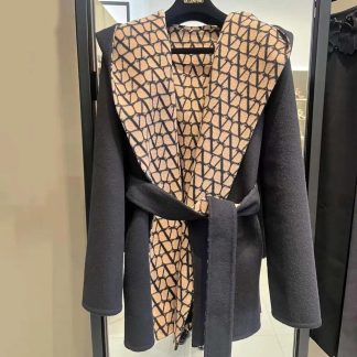 Valentino Women Toile Iconographe Double Coat-Black
