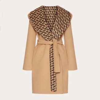 Valentino Women Toile Iconographe Double Coat-Brown