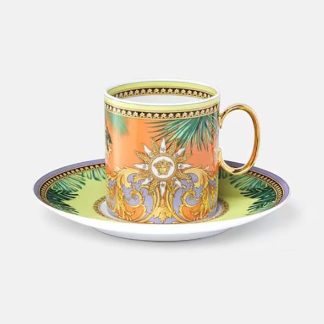 Versace Unisex Jungle Animalier Coffee Set Includes A Coffee Cup with Handle and A Matching Saucer