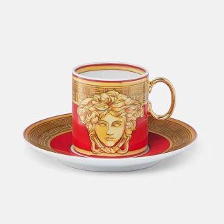 Versace Unisex Medusa Amplified Coffee Set Includes a Coffee Cup with Handle and a Matching Saucer