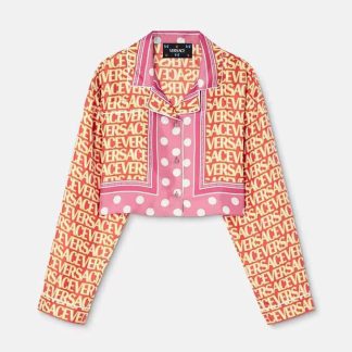 Versace Women Allover Silk Crop Shirt