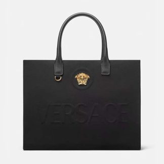 Versace Women La Medusa Canvas Large Tote Bag-Black